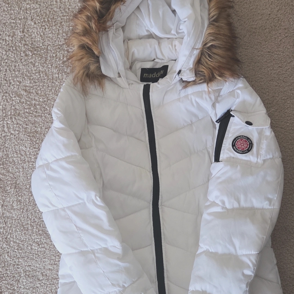 Madden White Faux-Fur Trim Puffer Jacket